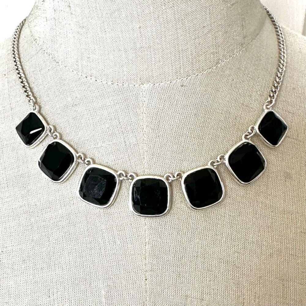 Liz Claiborne silver and black square necklace
